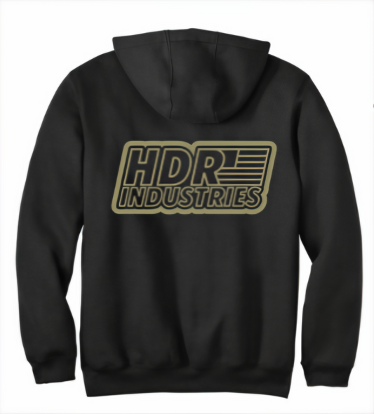 HDR INDUSTRIES BLACK HOODIE (OD Green Logo)